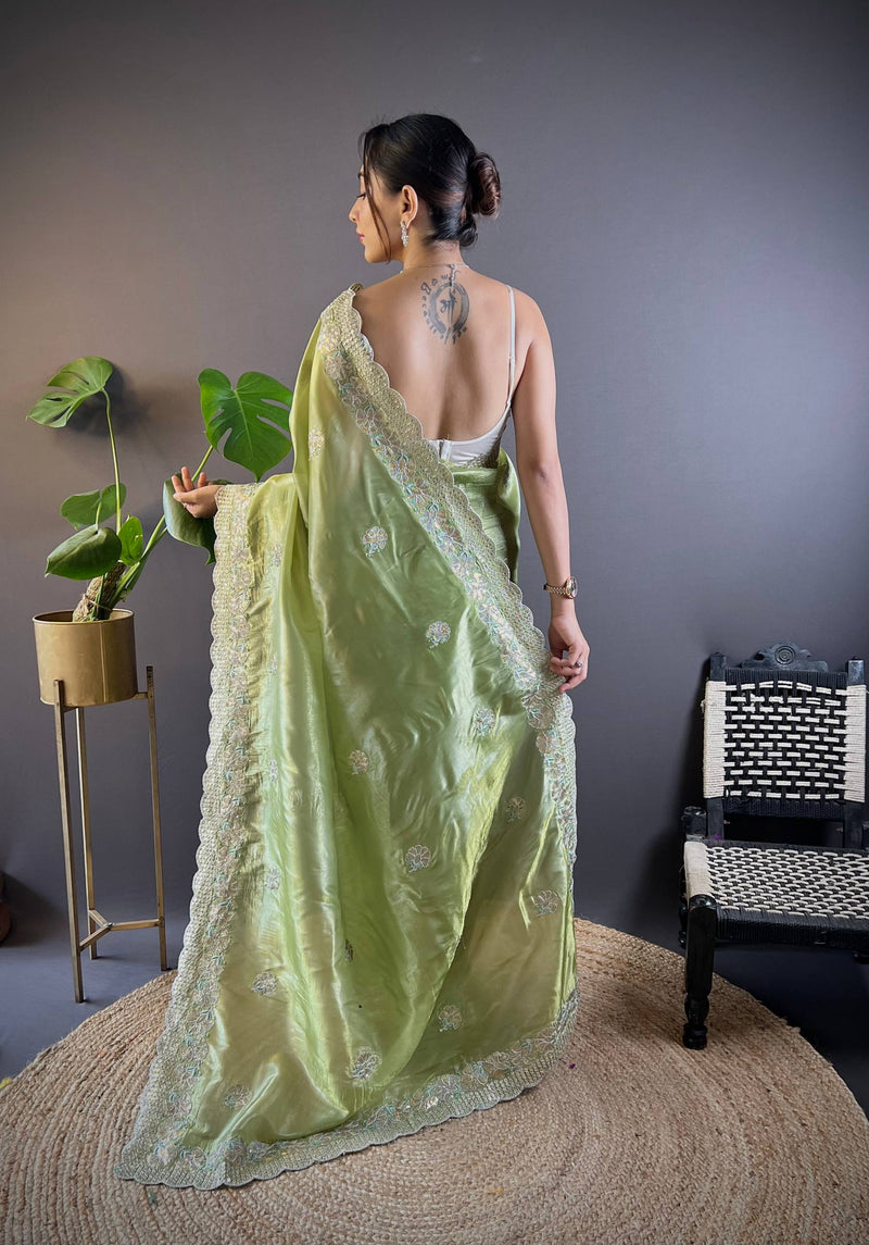 Sunehri Gul Saree - GREEN