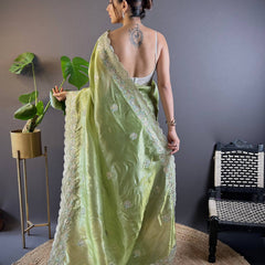 Sunehri Gul Saree - GREEN