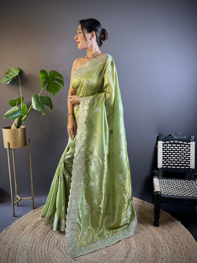 Sunehri Gul Saree - GREEN