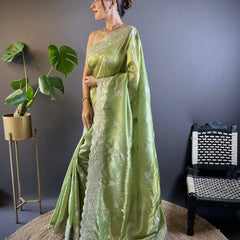 Sunehri Gul Saree - GREEN