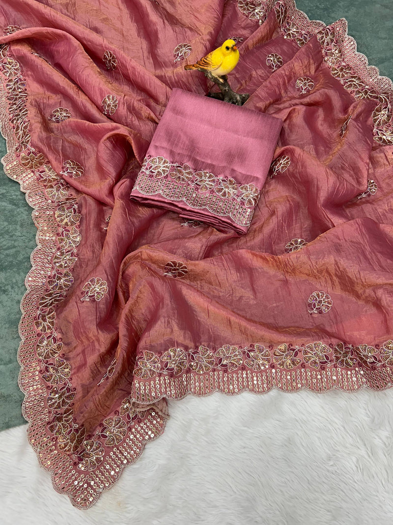 Sunehri Gul Saree - PINK