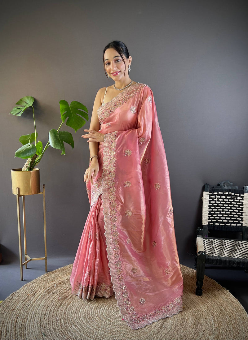 Sunehri Gul Saree - PINK