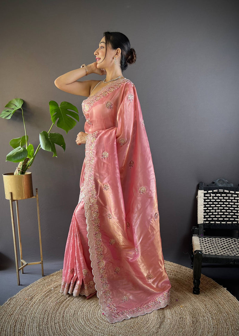 Sunehri Gul Saree - PINK