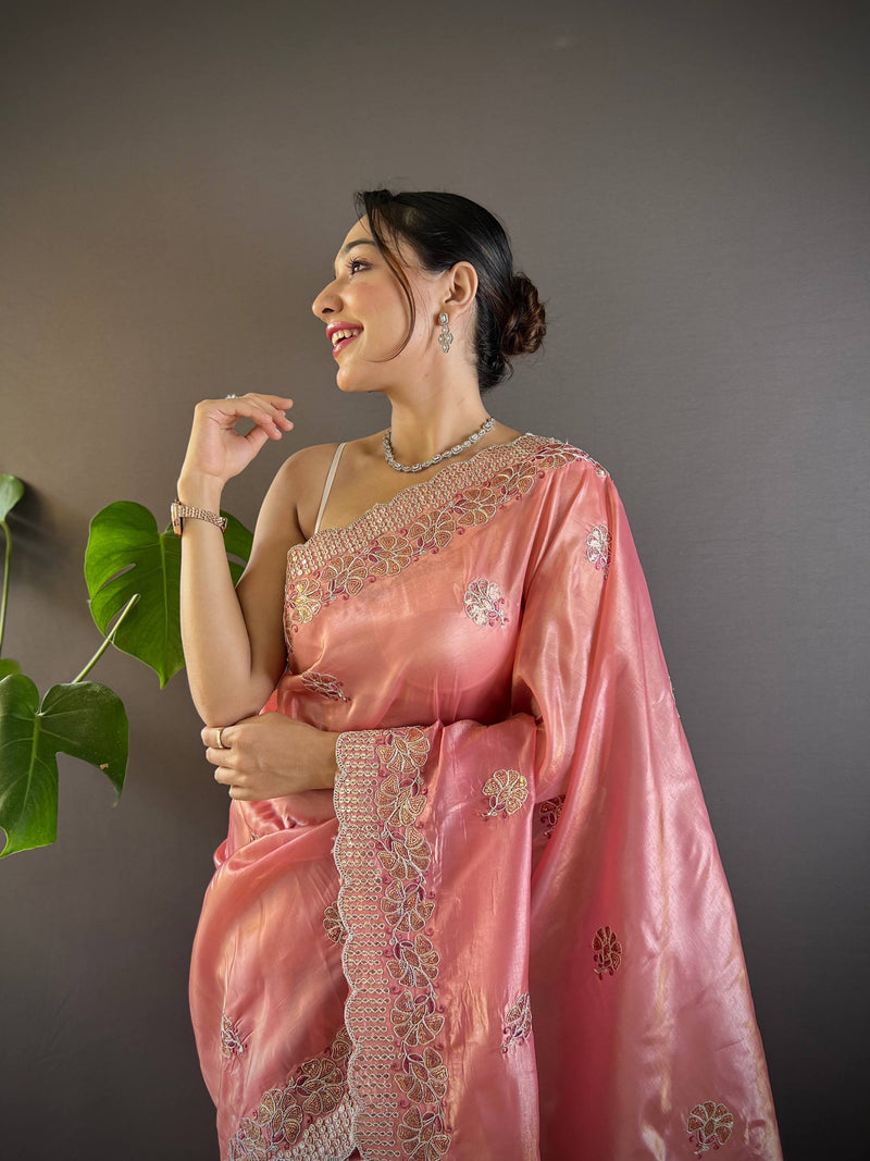 Sunehri Gul Saree - PINK