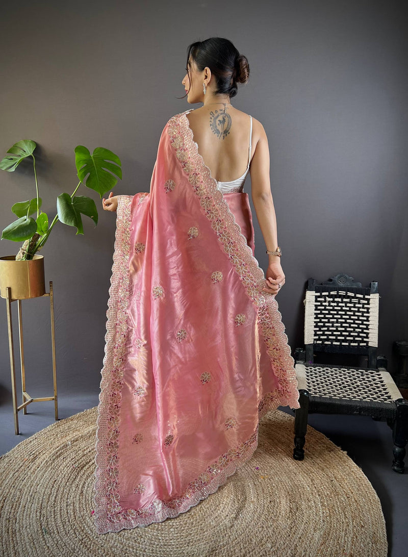 Sunehri Gul Saree - PINK