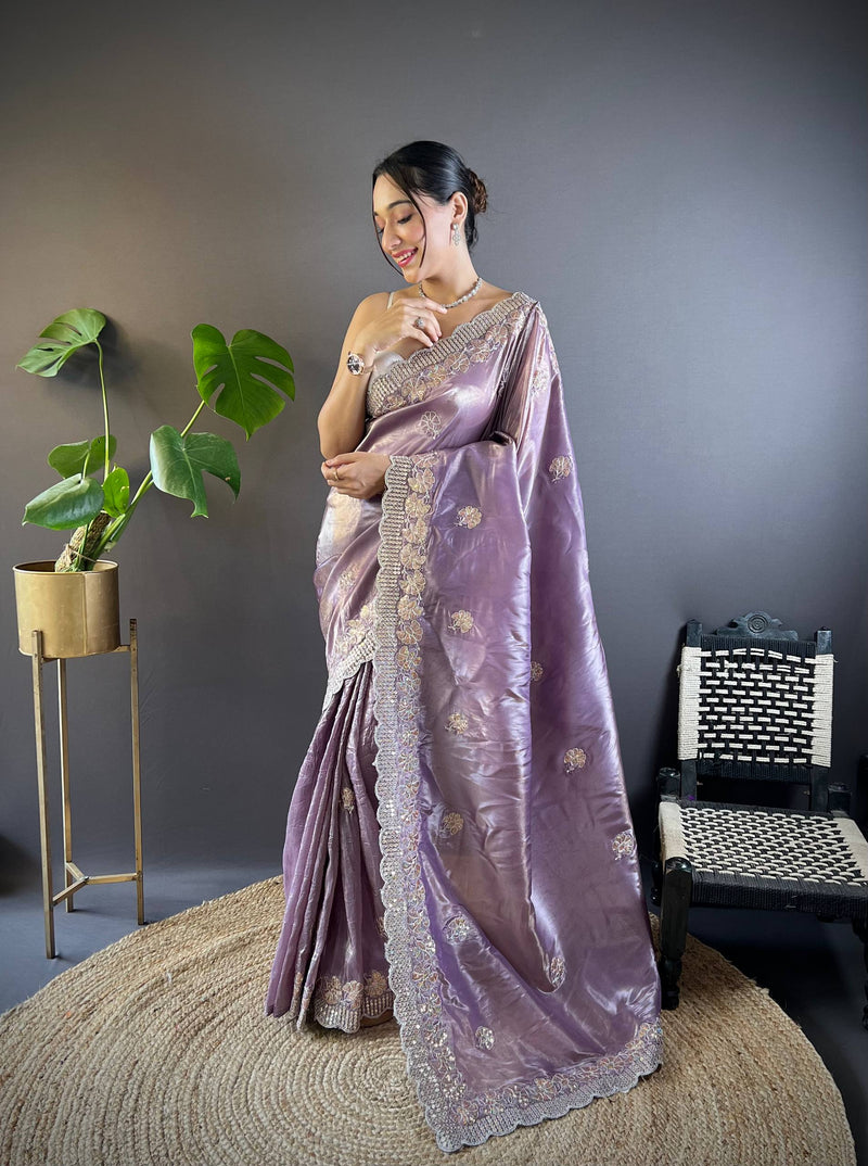 Sunehri Gul Saree - Purple