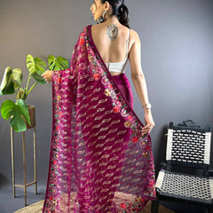 Gulmohar Butterfly Net Saree - Magenta