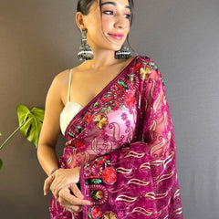 Gulmohar Butterfly Net Saree - Magenta