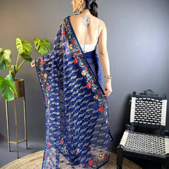 Gulmohar Butterfly Net Saree - Blue