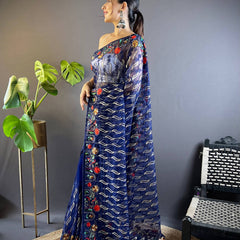 Gulmohar Butterfly Net Saree - Blue