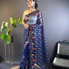 Gulmohar Butterfly Net Saree - Blue